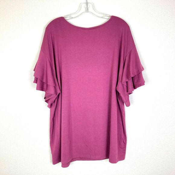 Auslook NEW Women's Knit Top Size 2X Pink Stretch Ruffled Sleeves - Picture 6 of 6